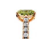 Solitaire Engagement Ring Setting for Fancy Yellow Emerald Cut Center with Partway Pave Band and Prong Head in Rose Gold