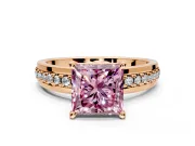 Solitaire Engagement Ring Setting for Fancy Pink Princess Cut Center with Raised Channel Band and Prong Head in Rose Gold