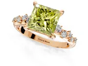 Solitaire Engagement Ring Setting for Fancy Yellow Princess Cut Center with Trailing Leaf Accent Band and Prong Head in Rose Gold