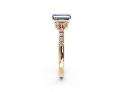 Paired Accent Engagement Ring Setting for Fancy Blue Emerald Cut Center with Pave Band and Prong Head in Rose Gold
