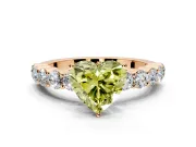 Shared-Prong Engagement Ring Setting for Fancy Yellow Heart-Shaped Center with Graduated Accents and Prong Head in Rose Gold
