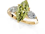 3 Stone Engagement Ring Setting for Fancy Yellow Marquise Center with Large Pear-Shaped Accents and Prong Head in Yellow Gold