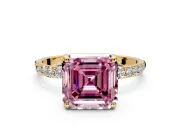 Solitaire Engagement Ring Setting for Fancy Pink Asscher Cut Center with Pave Accents and Prong Head in Yellow Gold