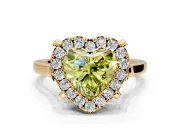 Single Halo Engagement Ring Setting for Fancy Yellow Heart-Shaped Center with Corner Claws, Plain Band and Prong Head in Yellow Gold