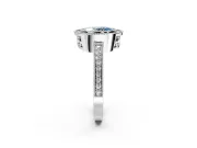 Halo Engagement Ring Setting for Fancy Blue Oval Center with Milgrain Halo, Pave Band and Prong Head in Sterling Silver