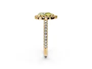Pave Halo Engagement Ring Setting for Fancy Yellow Pear-Shaped Center with Single Row Pave Band and Prong Head in Yellow Gold