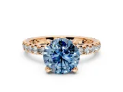 Solitaire Engagement Ring Setting for Fancy Blue Round Cut Center with Shared-Prong Accents and Prong Head in Rose Gold