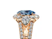 Halo Engagement Ring Setting for Fancy Blue Oval Center with Two-Strand Split Shank and Prong Head in Rose Gold