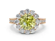 Halo Engagement Ring Setting for Fancy Yellow Round Cut Center with Milgrain Channel Band and Prong Head in Rose Gold