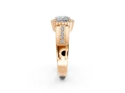 Halo Engagement Ring Setting for Cushion Cut Center with Wide Band, Inlaid Accent Row and Prong Head in Rose Gold