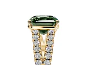 Solitaire Engagement Ring Setting for Fancy Green Asscher Cut Center with Pave Split Shank and Prong Head in Yellow Gold
