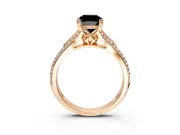Solitaire Engagement Ring Setting for Fancy Black Cushion Cut Center with Pave Rail Split Shank and Prong Head in Rose Gold