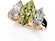 3 Stone Engagement Ring Setting for Fancy Yellow Marquise Center with Raised Basket Heads and Prong Head in Rose Gold