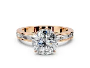 Solitaire Engagement Ring Setting for Round Cut Center with Channel Baguette Band and Prong Head in Rose Gold