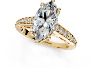 Solitaire Engagement Ring Setting for Marquise Center with Pave Cathedral Band and Prong Head in Yellow Gold