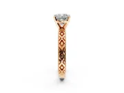 Solitaire Engagement Ring Setting for Cushion Cut Center with Milgrain X Pattern Band and Prong Head in Rose Gold