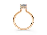 Hidden Halo Engagement Ring Setting for Princess Cut Center with Plain Rounded Band and Prong Head in Rose Gold