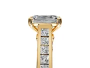 Solitaire Engagement Ring Setting for Emerald Cut Center with Channel Band and Double Claw Prong Head in Yellow Gold