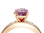 Solitaire Engagement Ring Setting for Fancy Pink Radiant Cut Center with Channel-Set Accents and Prong Head in Rose Gold