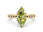 Solitaire Engagement Ring Setting for Fancy Yellow Marquise Center with Beaded Bezel Station Band and Prong Head in Yellow Gold