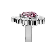 Cluster Halo Engagement Ring Setting for Fancy Pink Heart-Shaped Center with Milgrain Bezel Accents and Prong Head in Sterling Silver