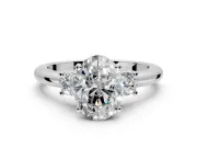 3 Stone Engagement Ring Setting for Oval Center with Wide Plain Band and Prong Head in Sterling Silver