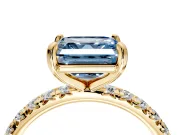 Solitaire Engagement Ring Setting for Fancy Blue Asscher Cut Center with Shared-Prong Accents and Prong Head in Yellow Gold