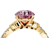 Leaf Motif Engagement Ring Setting for Fancy Pink Round Cut Center with Pave Band and Prong Head in Yellow Gold