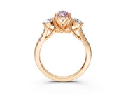 3 Stone Engagement Ring Setting for Fancy Pink Pear-Shaped Center with Crossover Basket, Pave Band and Prong Head in Rose Gold