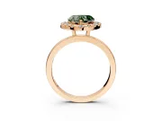 Halo Engagement Ring Setting for Fancy Green Heart-Shaped Center with Thin Plain Band and Prong Head in Rose Gold
