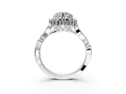 Halo Engagement Ring Setting for Round Cut Center with Leaf Motif Split Shank and Prong Head in Platinum