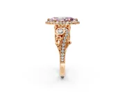 Milgrain Halo Engagement Ring Setting for Fancy Pink Marquise Center with Shoulder Bezels and Prong Head in Rose Gold