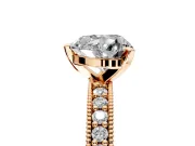 Milgrain Pave Engagement Ring Setting for Heart-Shaped Center with Accent Band and Prong Head in Rose Gold