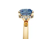 Hidden Halo Engagement Ring Setting for Fancy Blue Cushion Cut Center with Plain Band and Tall Prong Head in Yellow Gold