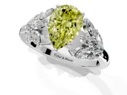 Leaf Cluster Engagement Ring Setting for Fancy Yellow Pear-Shaped Center with Marquise Accents and Prong Head in Sterling Silver
