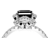 Floral Halo Engagement Ring Setting for Fancy Black Asscher Cut Center with Pave Band and Prong Head in White Gold