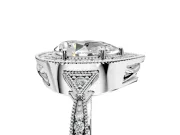 Halo Engagement Ring Setting for Pear-Shaped Center with Milgrain Rim, Pave Band and Prong Head in Sterling Silver
