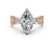 3 Stone Engagement Ring Setting for Marquise Center with Pave Twist Band and Prong Head in Rose Gold