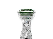 3 Stone Engagement Ring Setting for Fancy Green Princess Cut Center with Pave Split Shank and Prong Head in Platinum