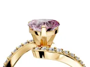 Solitaire Engagement Ring Setting for Fancy Pink Heart-Shaped Center with Pave Bypass Swirl Band and Prong Head in Yellow Gold