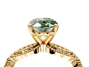 Solitaire Engagement Ring Setting for Fancy Green Oval Center with Marquise Panel Band and Prong Head in Yellow Gold