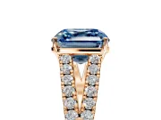 Solitaire Engagement Ring Setting for Fancy Blue Asscher Cut Center with Pave Split Shank and Prong Head in Rose Gold