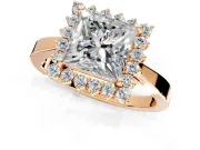 Starburst Halo Engagement Ring Setting for Princess Cut Center with Flat Cathedral Band and Prong Head in Rose Gold