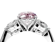 3 Stone Engagement Ring Setting for Fancy Pink Oval Center with Large Pear-Shaped Accents and Prong Head in Sterling Silver