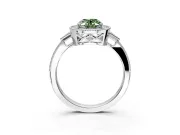 Halo Engagement Ring Setting for Fancy Green Oval Center with Milgrain Rim, Pave Band and Prong Head in Sterling Silver