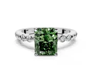 Solitaire Engagement Ring Setting for Fancy Green Radiant Cut Center with Bezel-Dot Beaded Band and Prong Head in Sterling Silver