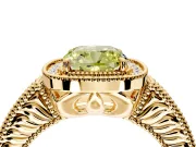 Milgrain Halo Engagement Ring Setting for Fancy Yellow Cushion Cut Center with Pave Band and Prong Head in Yellow Gold