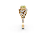 Halo Engagement Ring Setting for Fancy Yellow Cushion Cut Center with Marquise and Pave Bypass Band and Prong Head in Yellow Gold