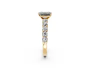 Shared-Prong Engagement Ring Setting for Emerald Cut Center with Graduated Accents and Prong Head in Yellow Gold