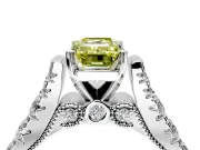 Solitaire Engagement Ring Setting for Fancy Yellow Emerald Cut Center with Pave Cathedral Shoulders and Prong Head in Platinum